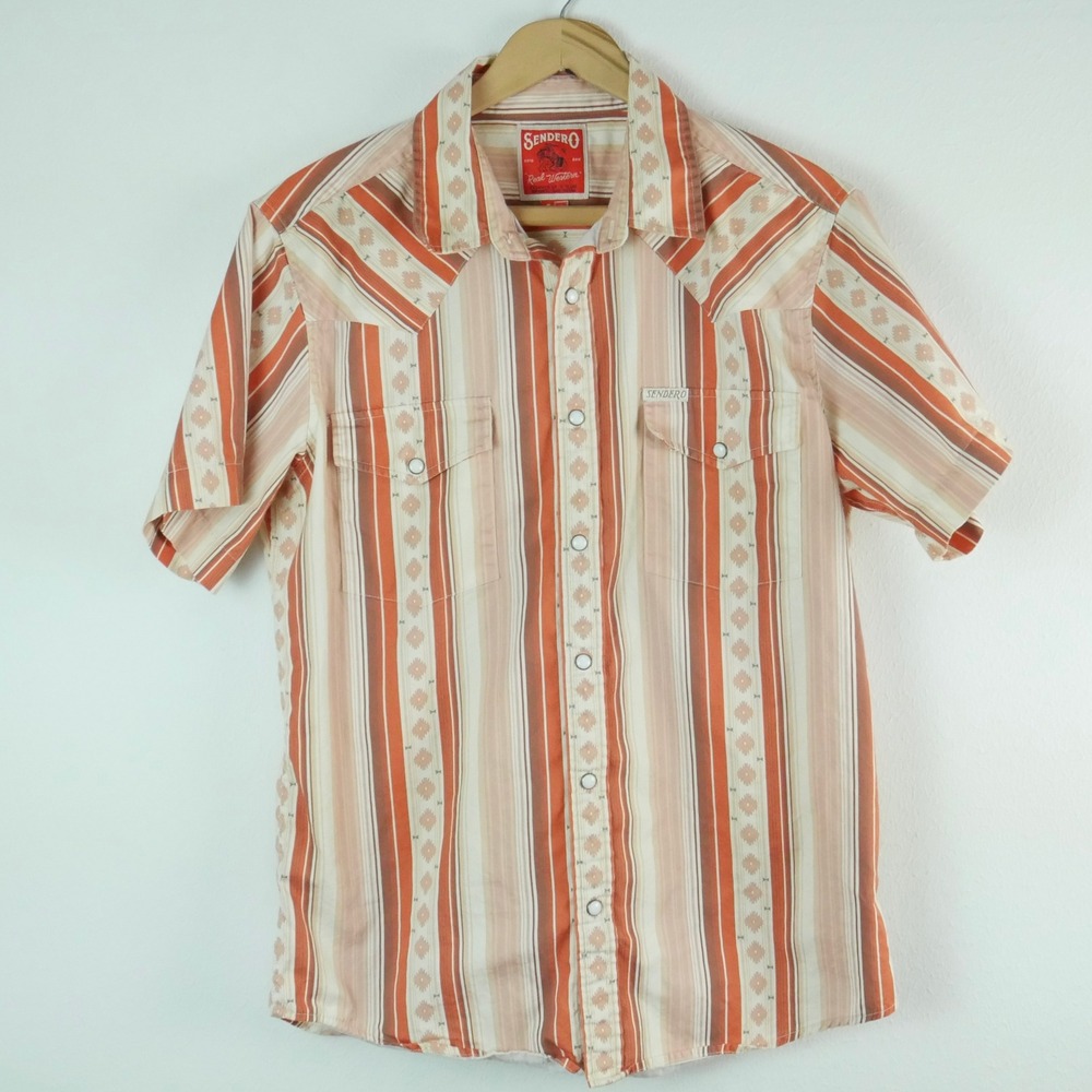 Sendero Provisions Co Mens Small Orange Striped Wyatt Pearl Snap Western Shirt